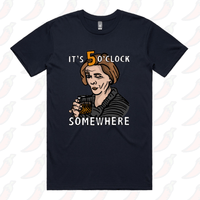 S / Navy / Large Front Design It's 5 o'clock Somewhere ⌚ - Men's T Shirt