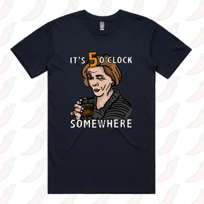 S / Navy / Large Front Design It's 5 o'clock Somewhere ⌚ - Men's T Shirt