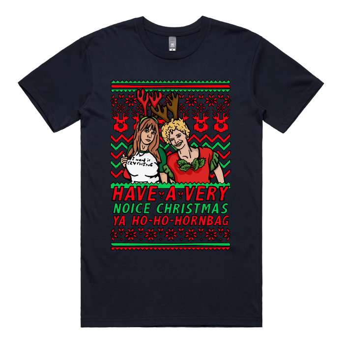 S / Navy / Large Front Design Kath & Kim Christmas Pattern 😈🎄 – Men's T Shirt