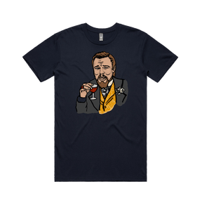 S / Navy / Large Front Design Laughing Leo 🍷 - Men's T Shirt