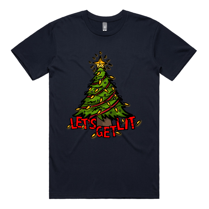 S / Navy / Large Front Design Let’s Get Lit 🎄💡 –  Men's T Shirt