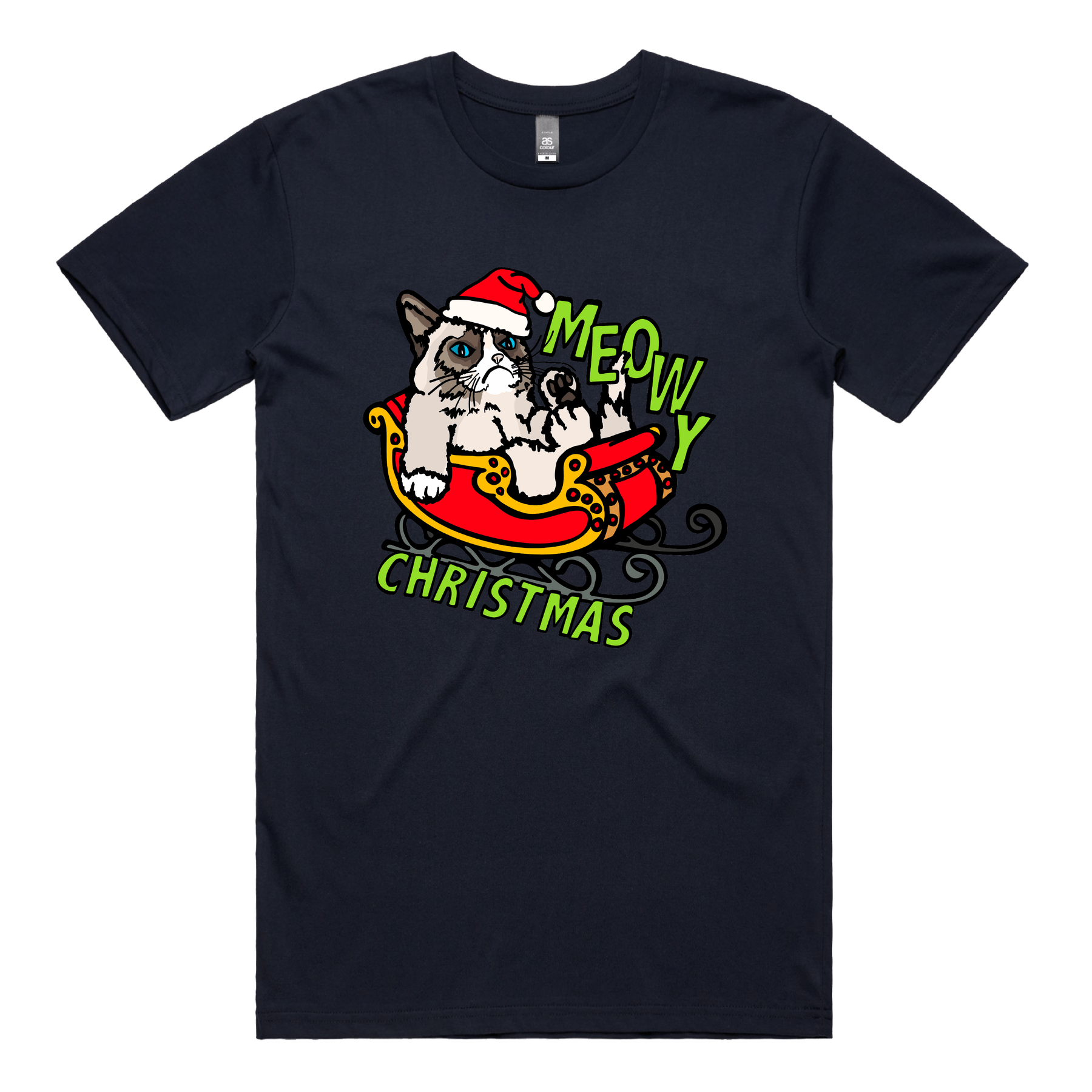 S / Navy / Large Front Design Meowy Christmas 😾🎄 – Men's T Shirt