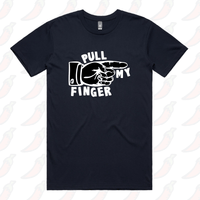 S / Navy / Large Front Design Pull My Finger 👉 – Men's T Shirt
