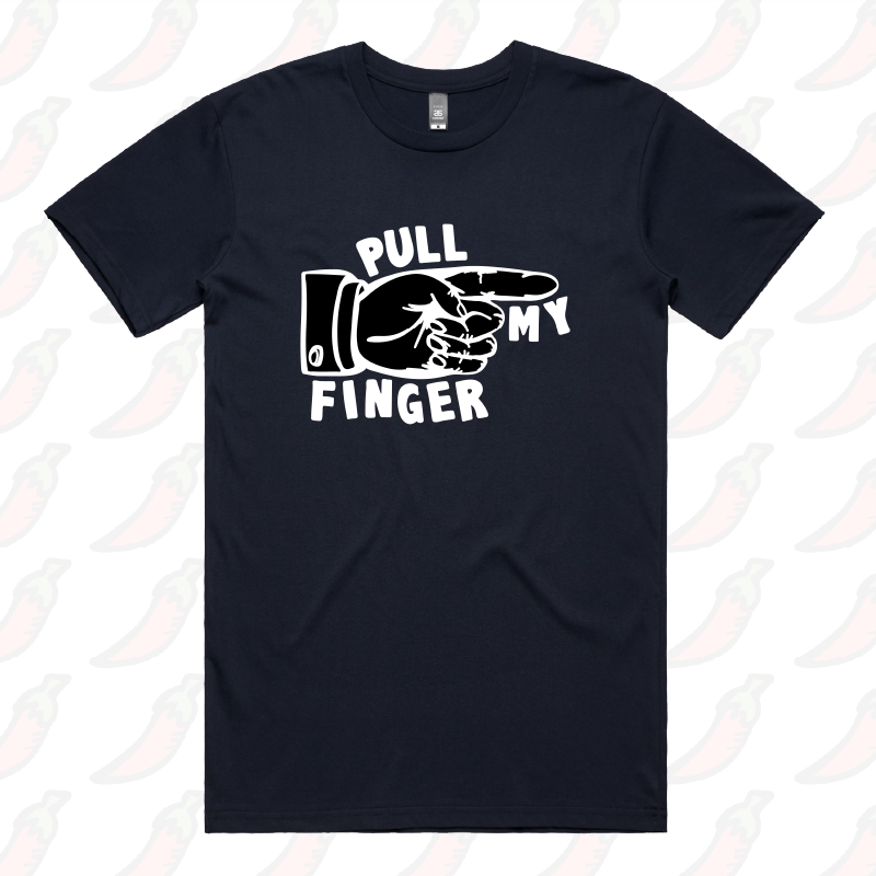 S / Navy / Large Front Design Pull My Finger 👉 – Men's T Shirt