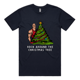 S / Navy / Large Front Design Rock Around The Christmas Tree 🎄 - Men's T Shirt