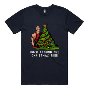 S / Navy / Large Front Design Rock Around The Christmas Tree 🎄 - Men's T Shirt