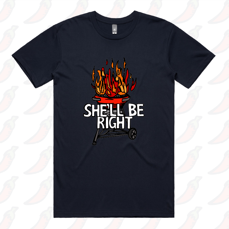 S / Navy / Large Front Design She’ll Be Right BBQ 🤷🔥 – Men's T Shirt