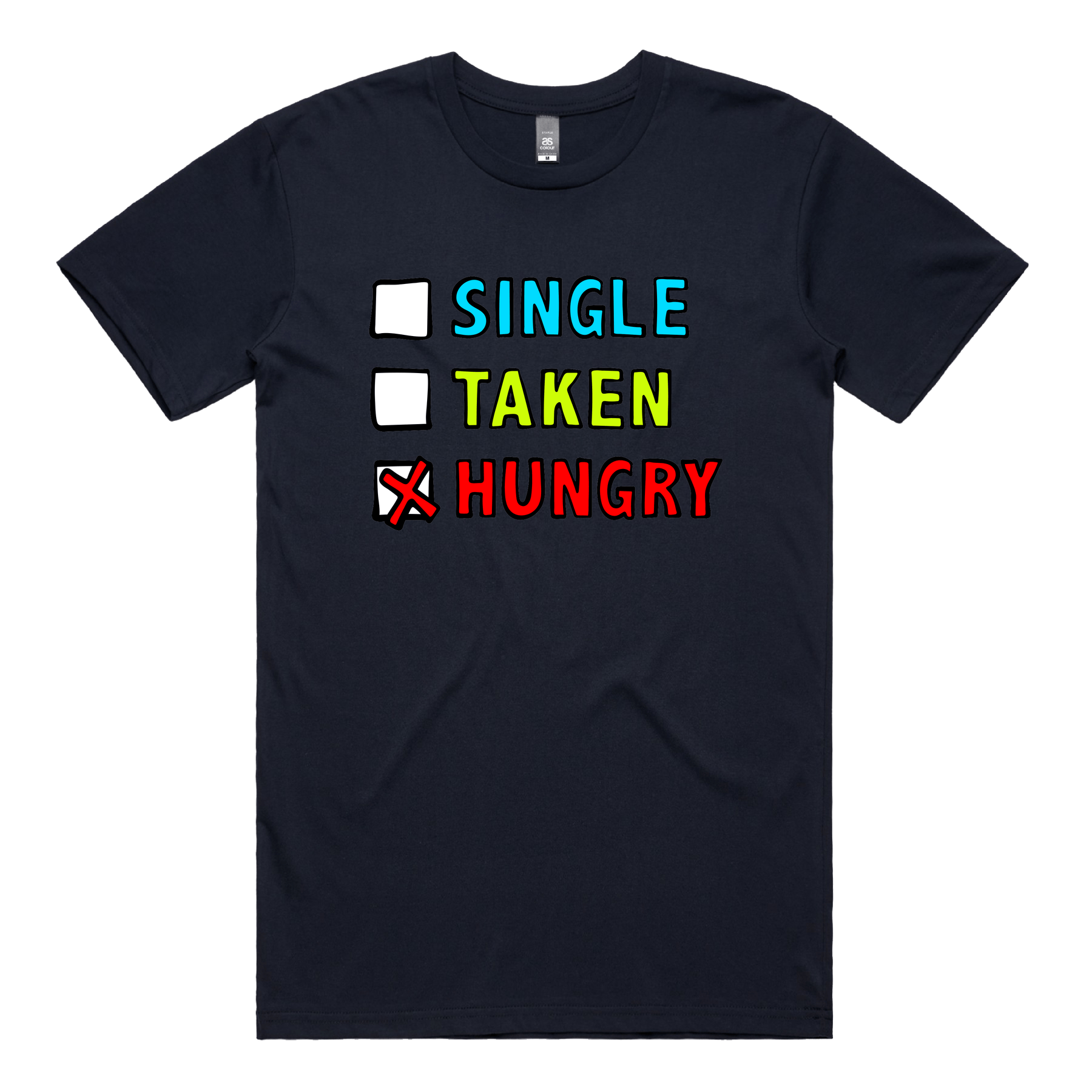 S / Navy / Large Front Design Single Taken Hungry 🍔🍟 - Men's T Shirt