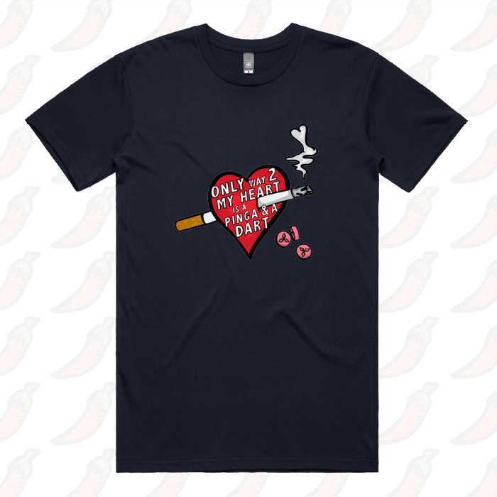 S / Navy / Large Front Design The Way To My Heart 💊🚬 - Men's T Shirt