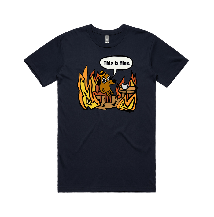 S / Navy / Large Front Design This Is Fine 🔥 - Men's T Shirt