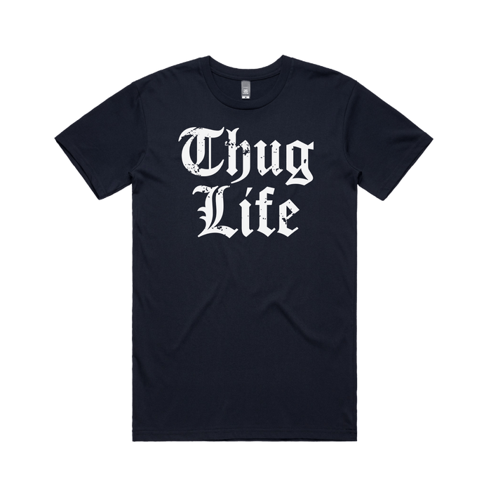 S / Navy / Large Front Design Thug Life 🖕🏾 - Men's T Shirt