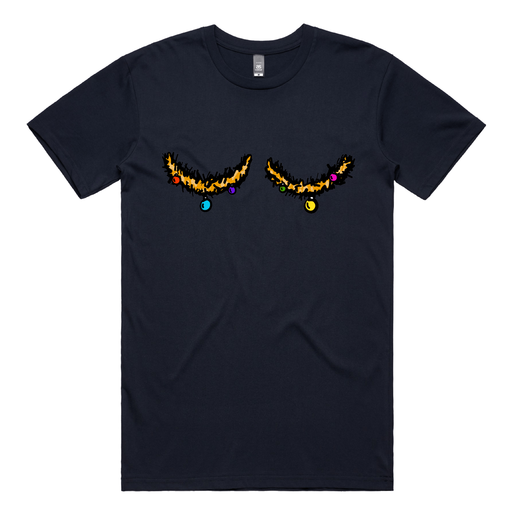 S / Navy / Large Front Design Tinsel Tits 🍈🍈🎄 - Men's T Shirt