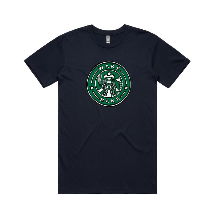 S / Navy / Large Front Design Wake & Bake 🚬 - Men's T Shirt