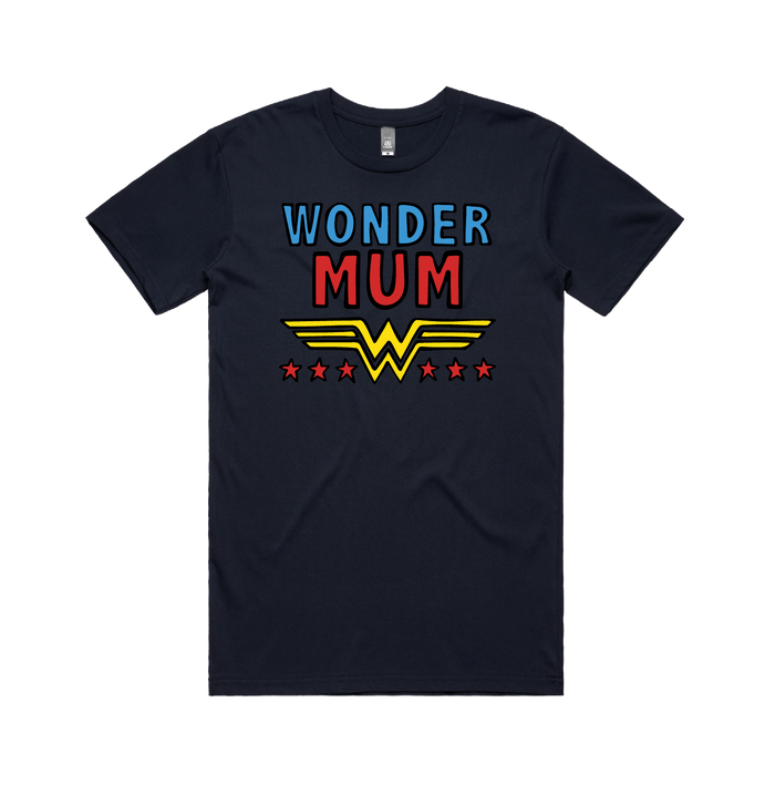 S / Navy / Large Front Design Wondermum 🦸‍♀️ - Men's (Unisex) T Shirt