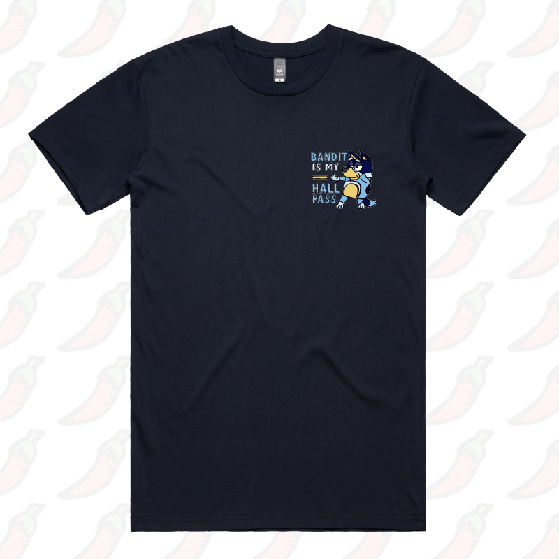 S / Navy / Small Front Design Bandit Hall Pass 🦴 - Men's T Shirt