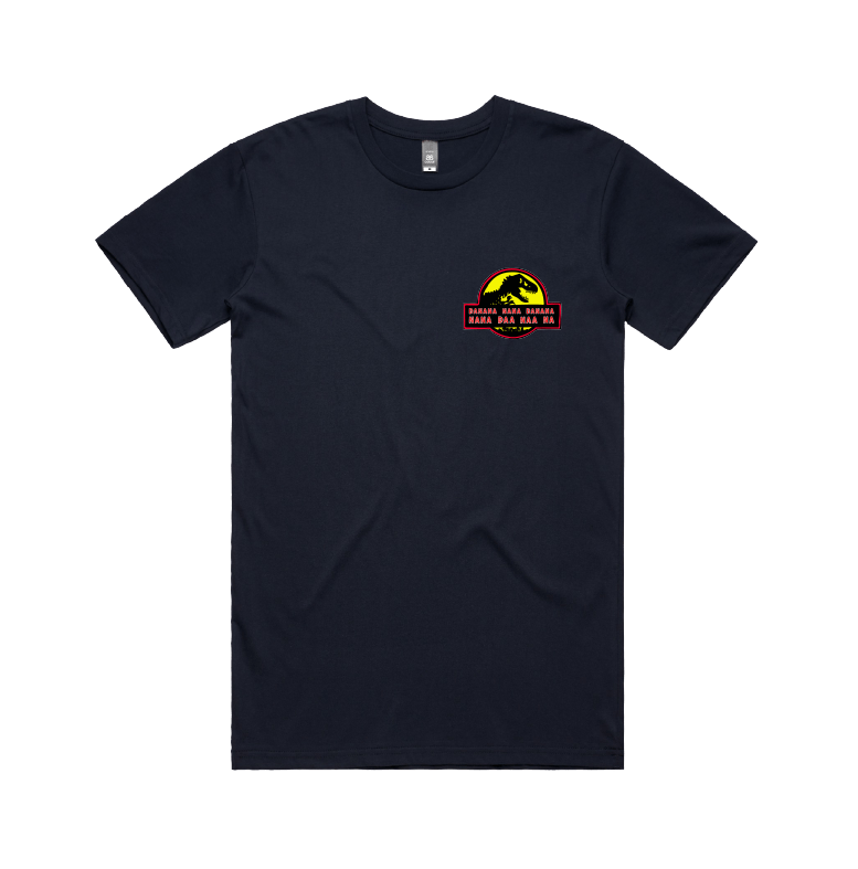 S / Navy / Small Front Design Jurassic Park Theme 🦕 - Men's T Shirt
