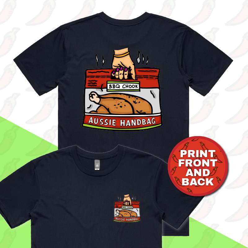 S / Navy / Small Front & Large Back Design Aussie Handbag 🍗 – Men's T Shirt