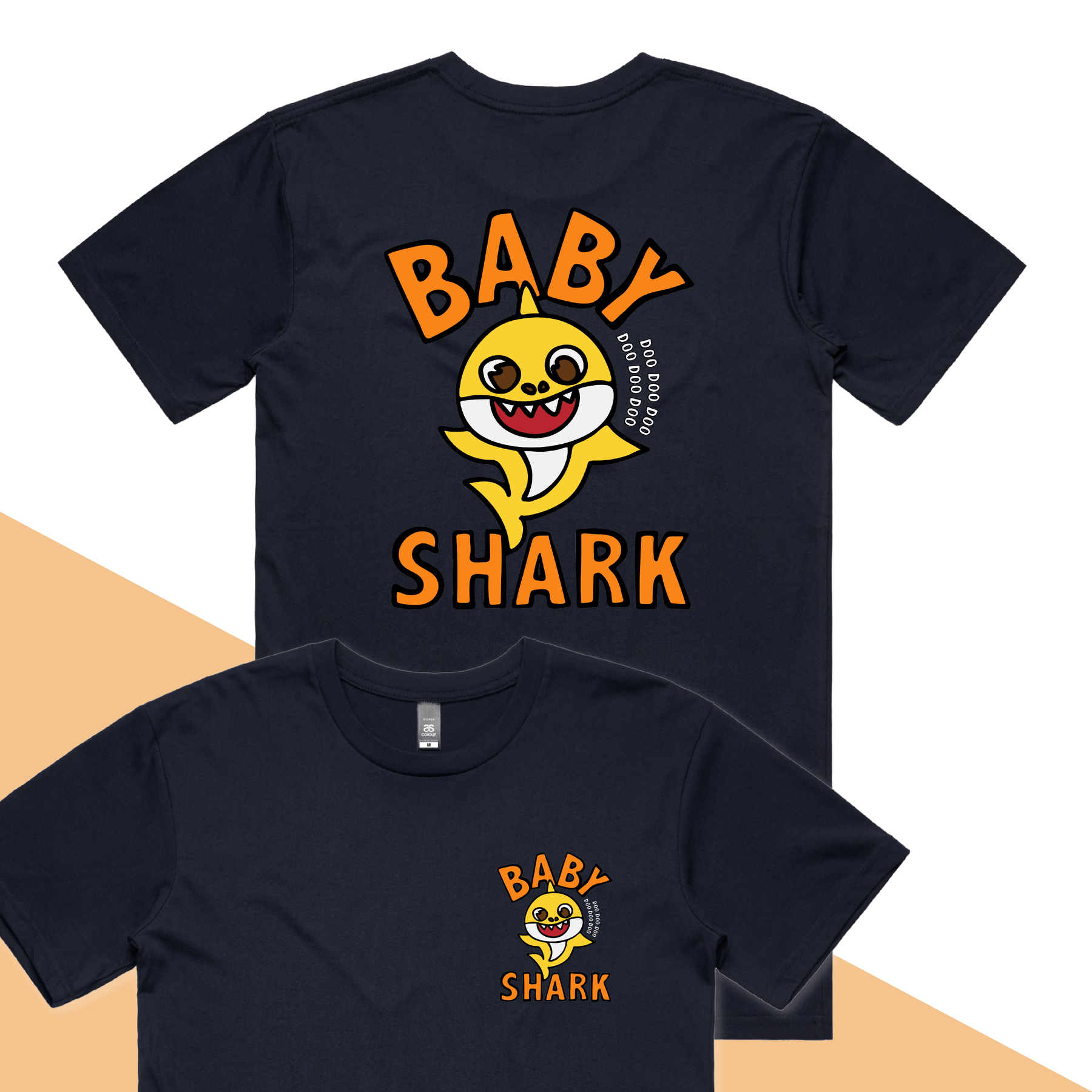 S / Navy / Small Front & Large Back Design Baby Shark 🦈 - Men's T Shirt