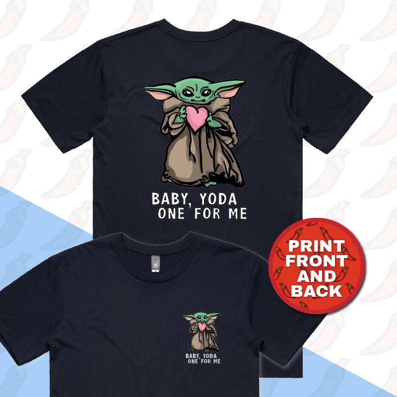 S / Navy / Small Front & Large Back Design Baby Yoda Love 👽❤️ - Men's T Shirt