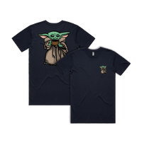 S / Navy / Small Front & Large Back Design Baby Yoda 👶 - Men's T Shirt