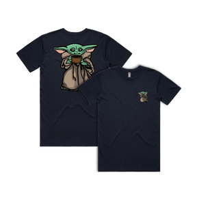 S / Navy / Small Front & Large Back Design Baby Yoda 👶 - Men's T Shirt