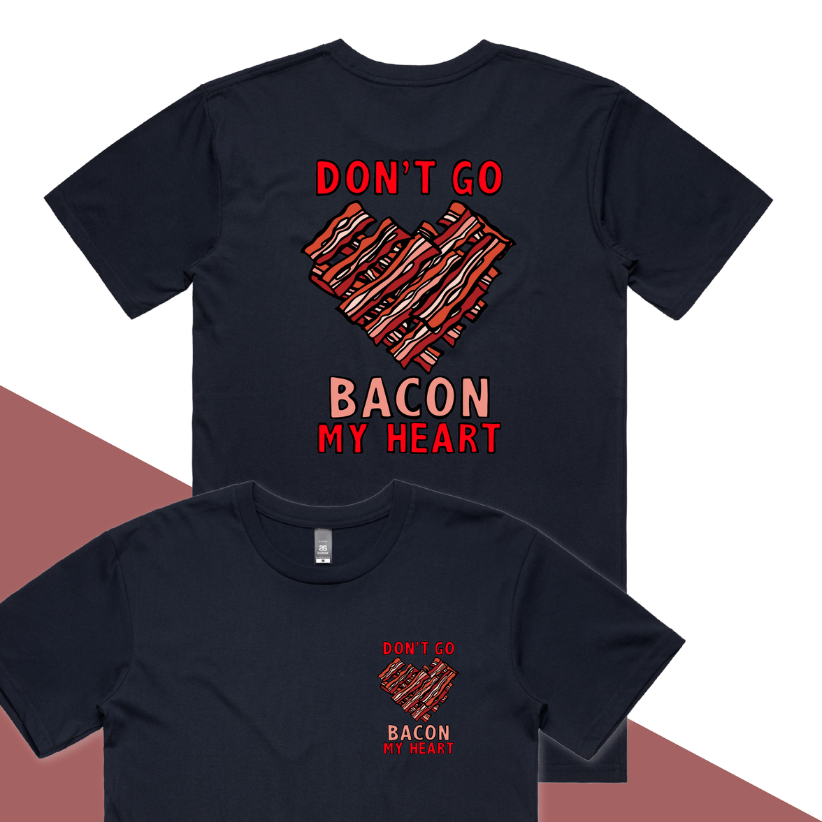 S / Navy / Small Front & Large Back Design Bacon My Heart 🥓❤️- Men's T Shirt