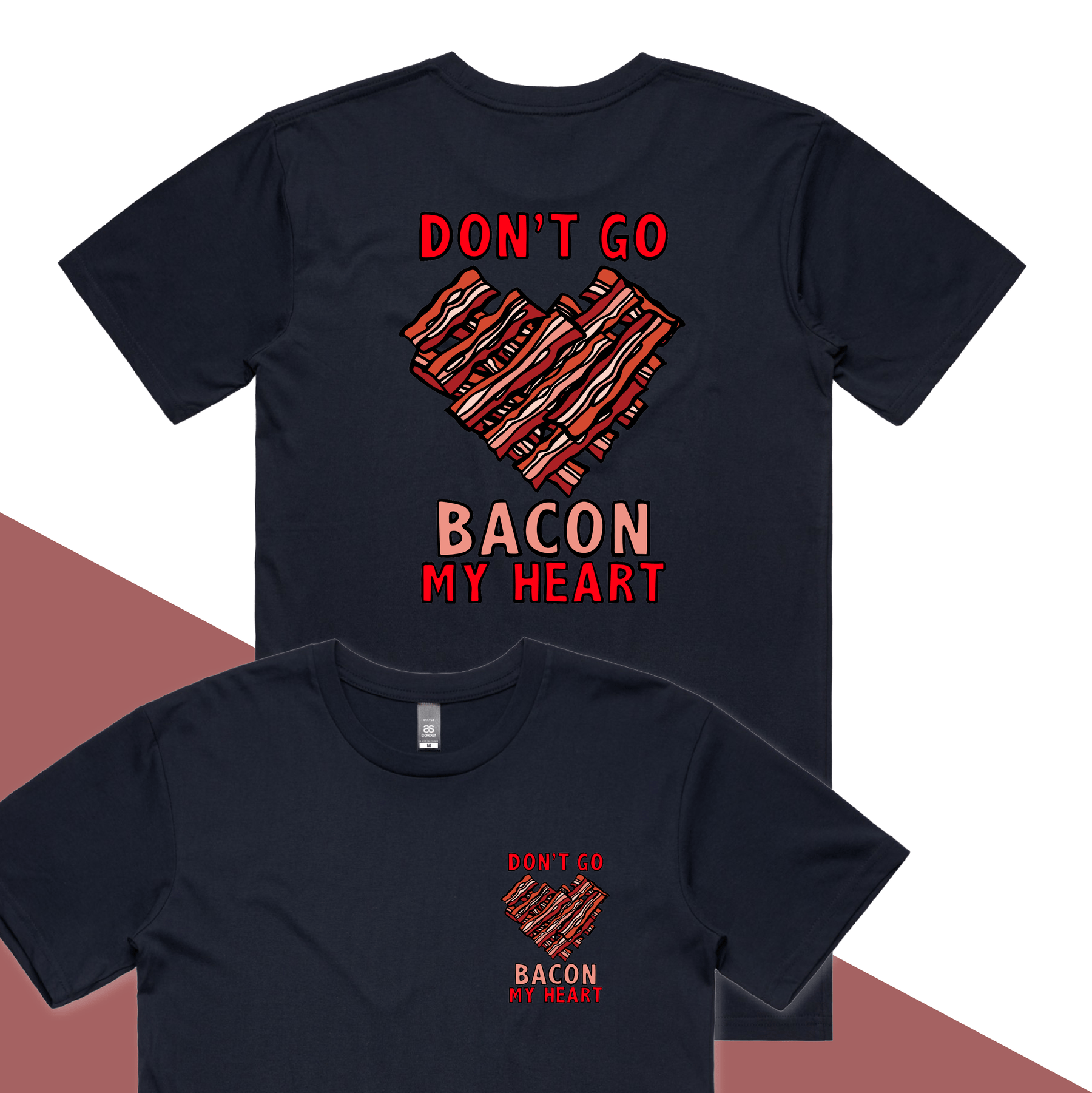 S / Navy / Small Front & Large Back Design Bacon My Heart 🥓❤️- Men's T Shirt