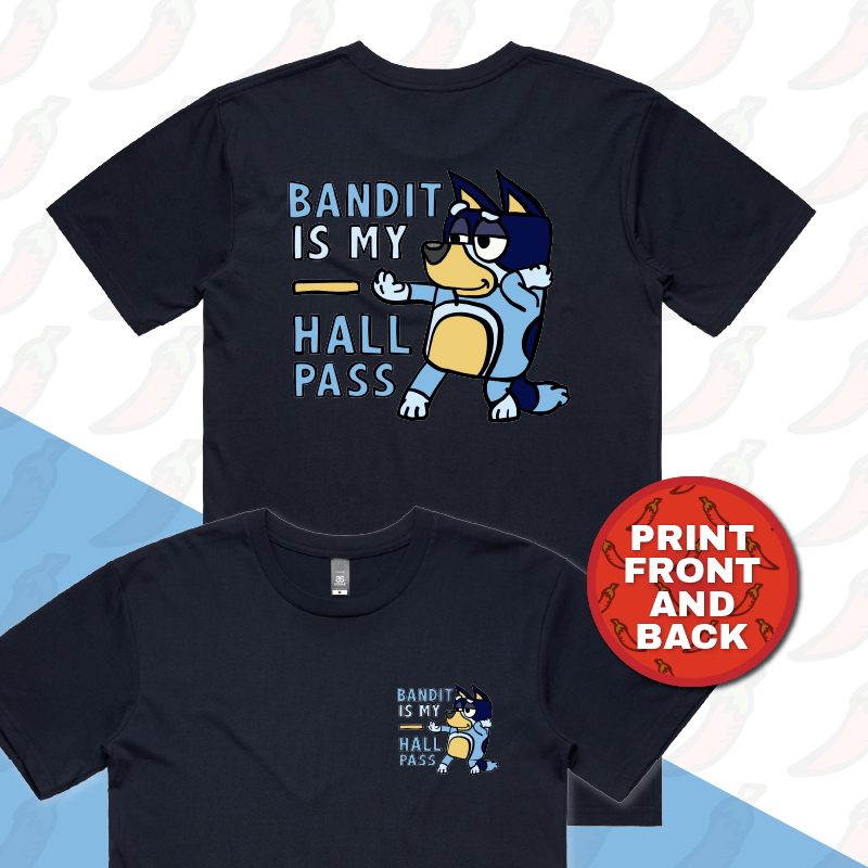 S / Navy / Small Front & Large Back Design Bandit Hall Pass 🦴 - Men's T Shirt