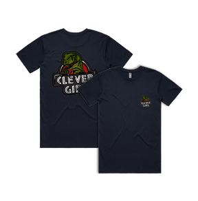 S / Navy / Small Front & Large Back Design Clever Girl 🦖 - Men's T Shirt