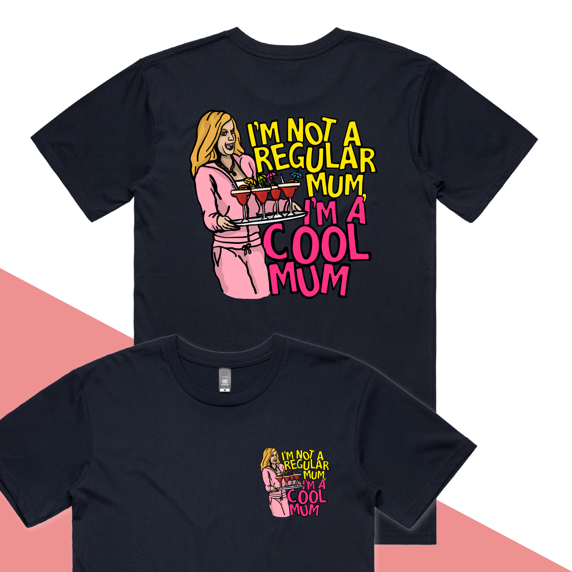 S / Navy / Small Front & Large Back Design Cool Mum 😎🍸 - Men's T Shirt