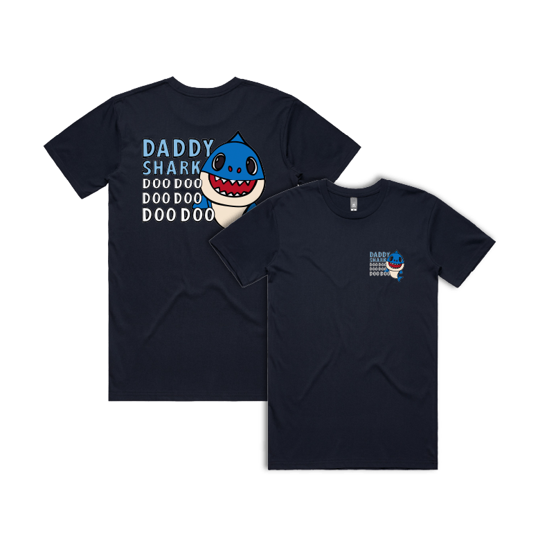 S / Navy / Small Front & Large Back Design Daddy Shark 🦈 - Men's T Shirt