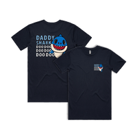 S / Navy / Small Front & Large Back Design Daddy Shark 🦈 - Men's T Shirt