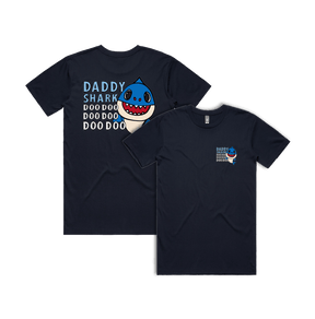 S / Navy / Small Front & Large Back Design Daddy Shark 🦈 - Men's T Shirt