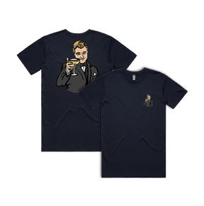 S / Navy / Small Front & Large Back Design DiCaprio Gatsby Cheers 🍸 - Men's T Shirt