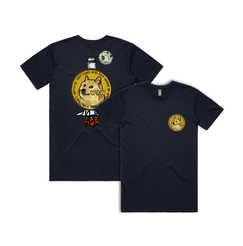 S / Navy / Small Front & Large Back Design Dogecoin 🚀 - Men's T Shirt