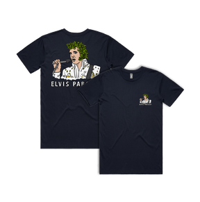 S / Navy / Small Front & Large Back Design Elvis Parsley 🌿 - Men's T Shirt