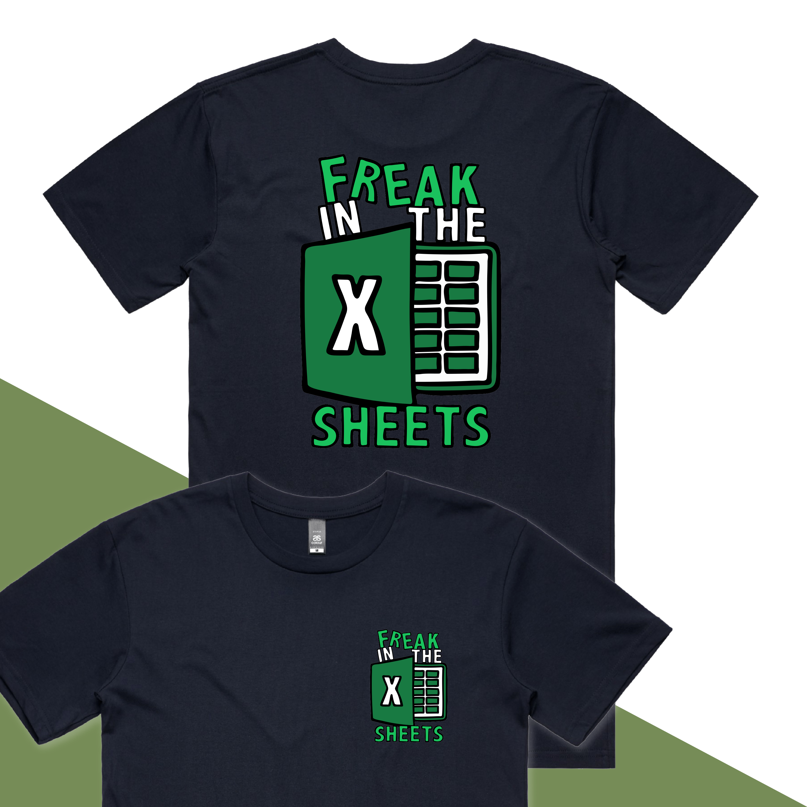 S / Navy / Small Front & Large Back Design Freak in the Sheets 📈🛌- Men's T Shirt