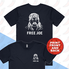 S / Navy / Small Front & Large Back Design Free Joe 🚔 - Men's T Shirt