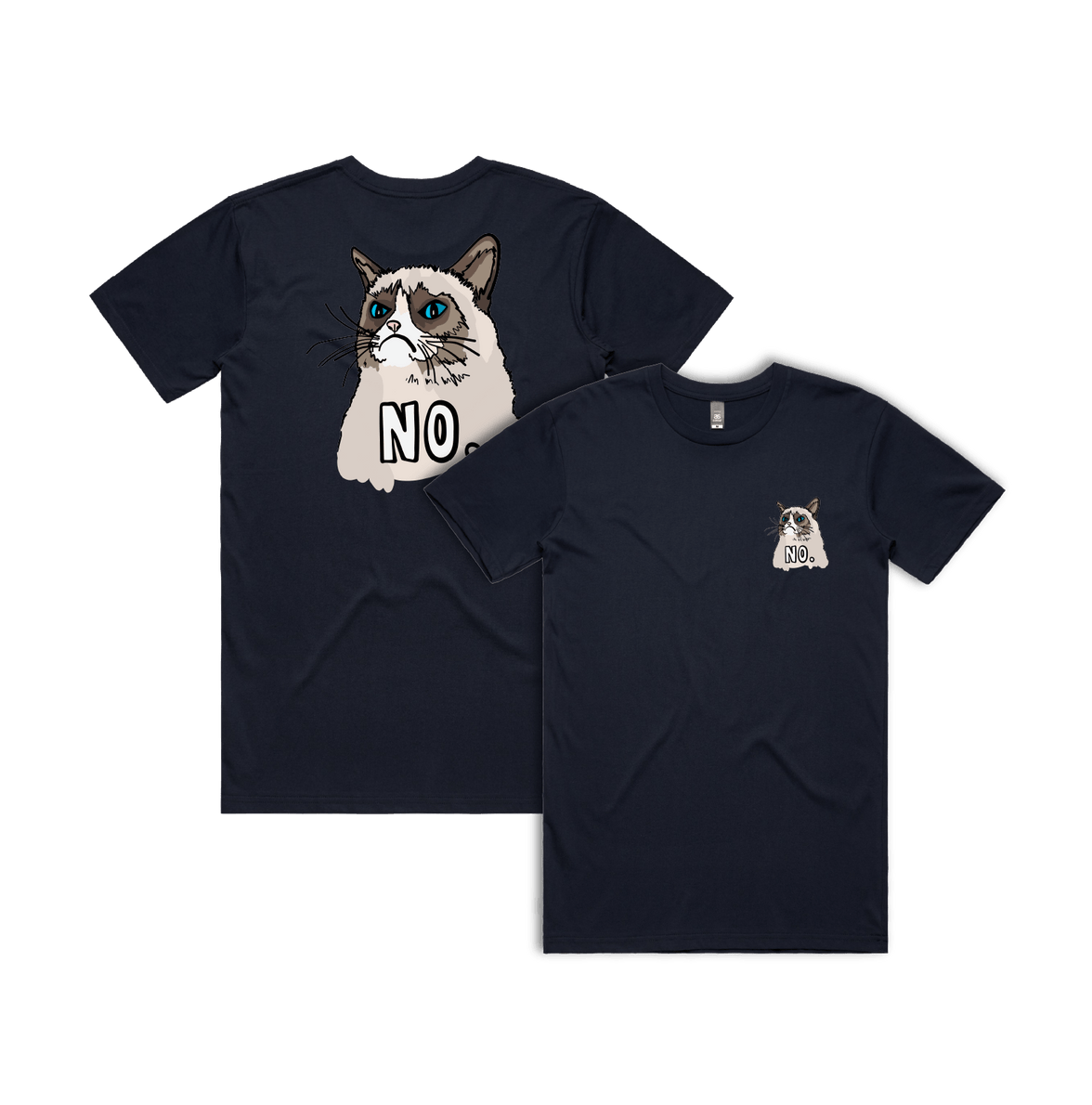 S / Navy / Small Front & Large Back Design Grumpy Cat! 😾 - Men's T Shirt