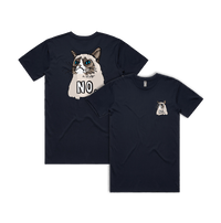 S / Navy / Small Front & Large Back Design Grumpy Cat! 😾 - Men's T Shirt
