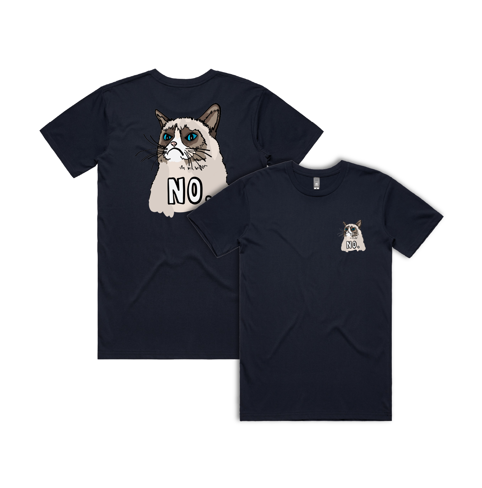 S / Navy / Small Front & Large Back Design Grumpy Cat! 😾 - Men's T Shirt