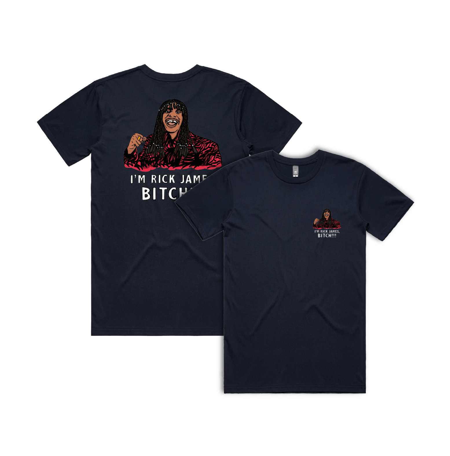 S / Navy / Small Front & Large Back Design I'm Rick James ✋🏾 - Men's T Shirt