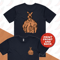 S / Navy / Small Front & Large Back Design Jacked Kangaroo 🦘 - Men's T Shirt