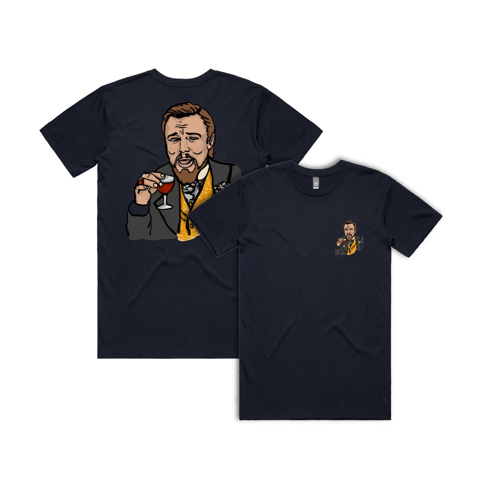 S / Navy / Small Front & Large Back Design Laughing Leo 🍷 - Men's T Shirt