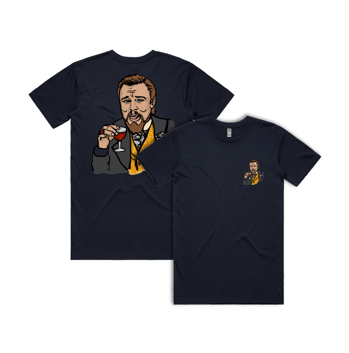 S / Navy / Small Front & Large Back Design Laughing Leo 🍷 - Men's T Shirt