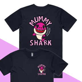 S / Navy / Small Front & Large Back Design Mummy Shark 🦈 - Men's T Shirt