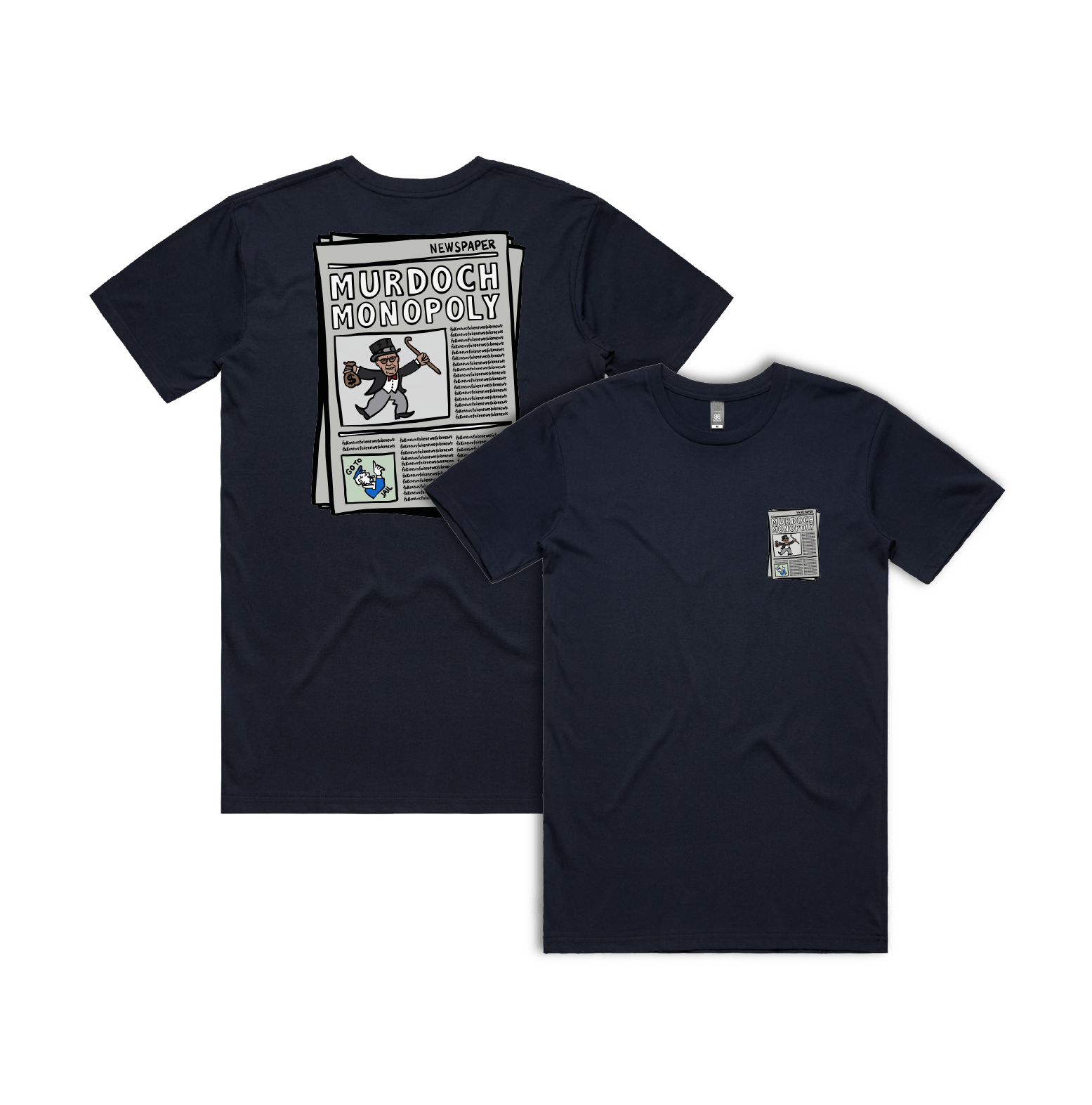 S / Navy / Small Front & Large Back Design Murdoch Monopoly 📰 - Men's T Shirt