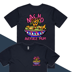 S / Navy / Small Front & Large Back Design Nacho Average Mum 😉 – Men's T Shirt