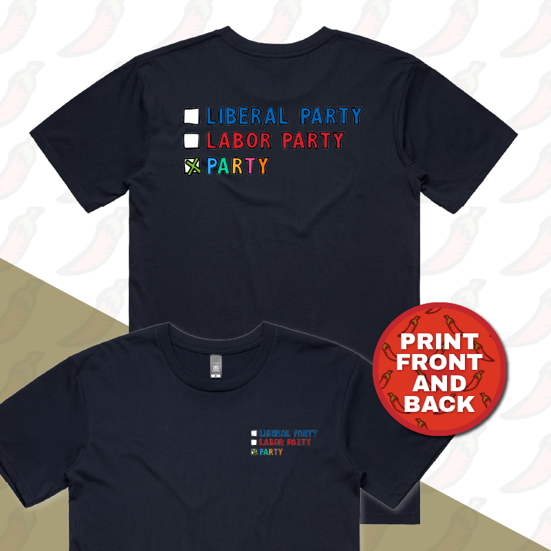 S / Navy / Small Front & Large Back Design Party Vote ✅ - Men's T Shirt
