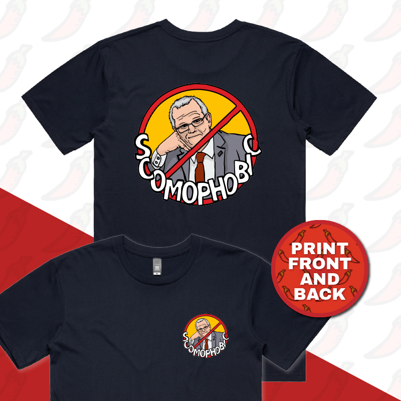 S / Navy / Small Front & Large Back Design Scomophobic 🚫 - Men's T Shirt